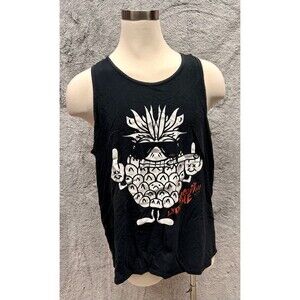 Vintage Y2K Funny Pineapple Graphic Tank Top Black Gildan 2XL “Nobody Likes Me”